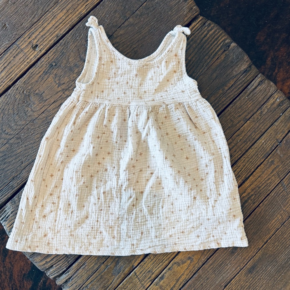 Rabbit Bear Organic 100% Cotton Girls Cream Star Print Muslin Dress Size 5 Kids